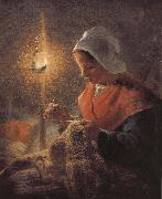 Jean Francois Millet Sewing under the light Spain oil painting artist
